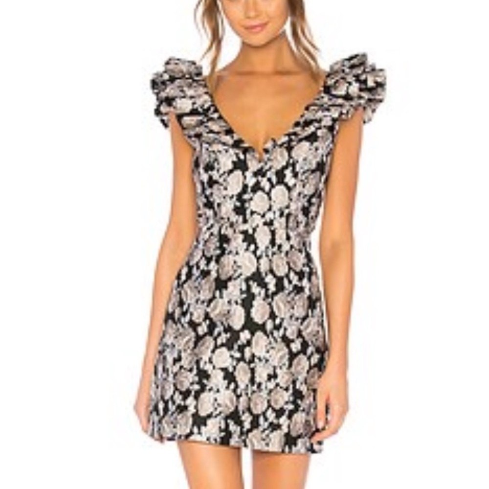 Saylor X Free People Women M Black Pink Floral Tapestry Ruffle Maeve Mini Dress